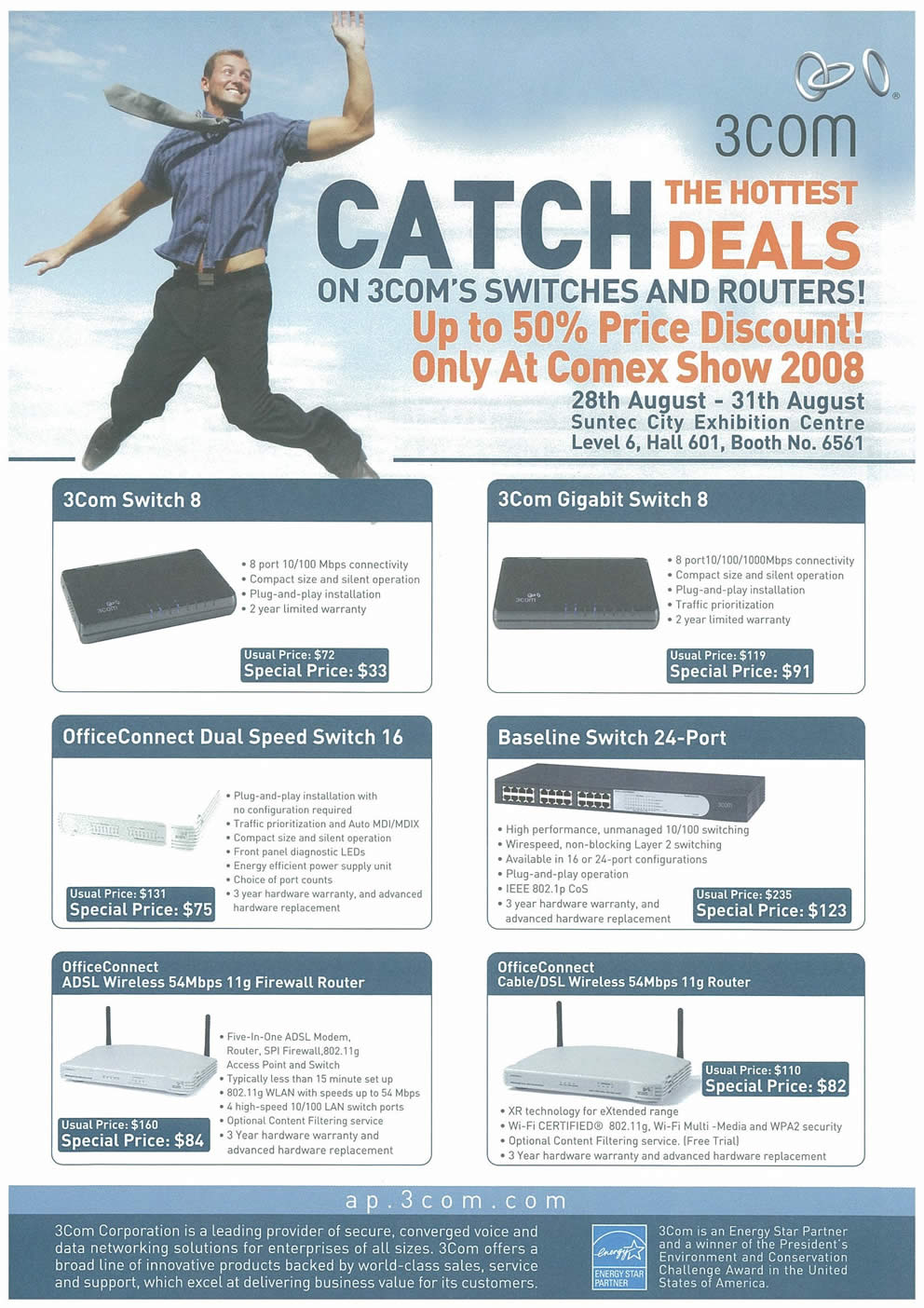 Comex 2008 price list image brochure of 3Com Gigabit Switch Page 1