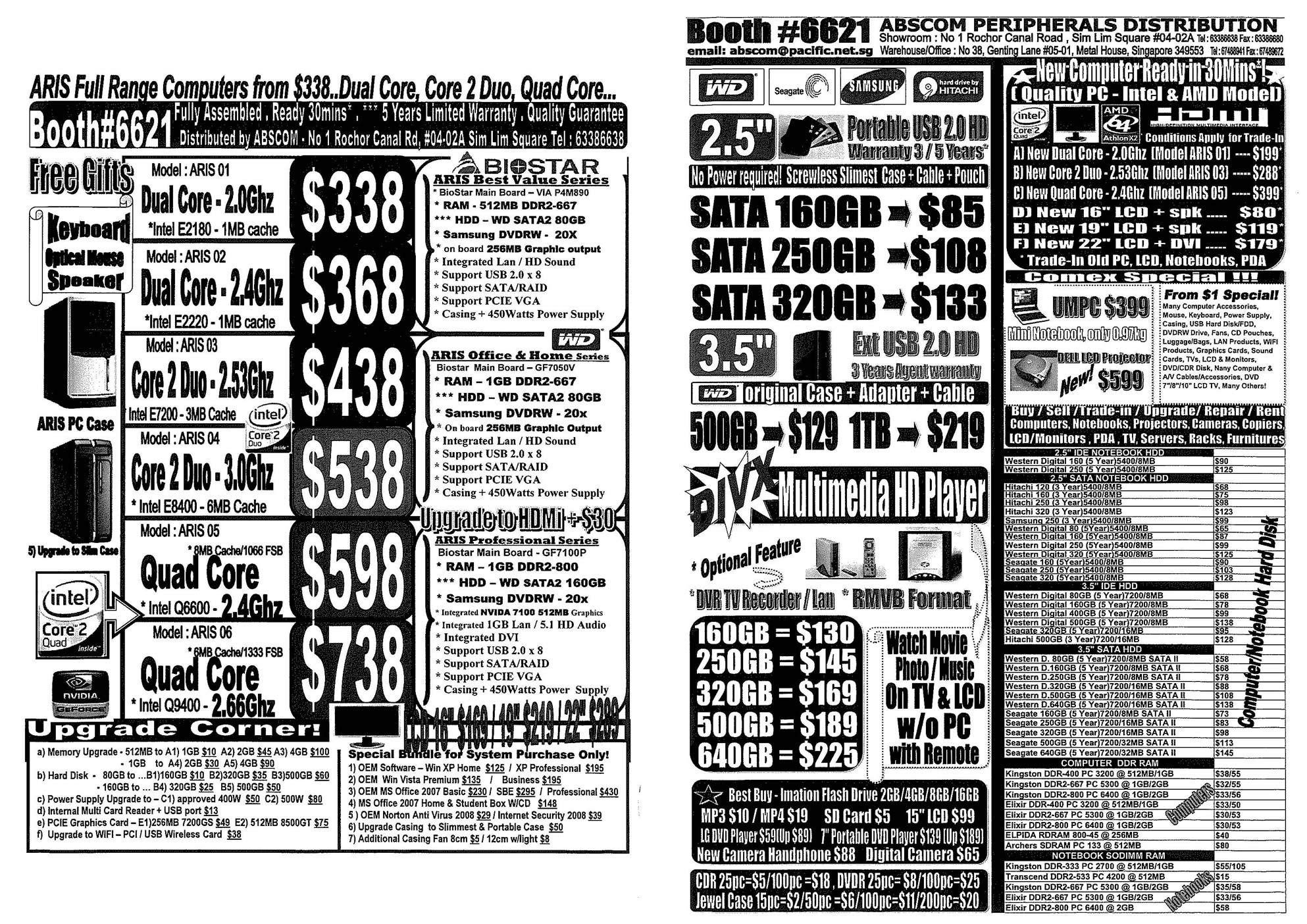 Comex 2008 price list image brochure of ABSCOM