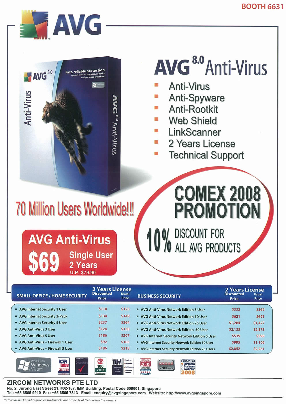 Comex 2008 price list image brochure of AVG