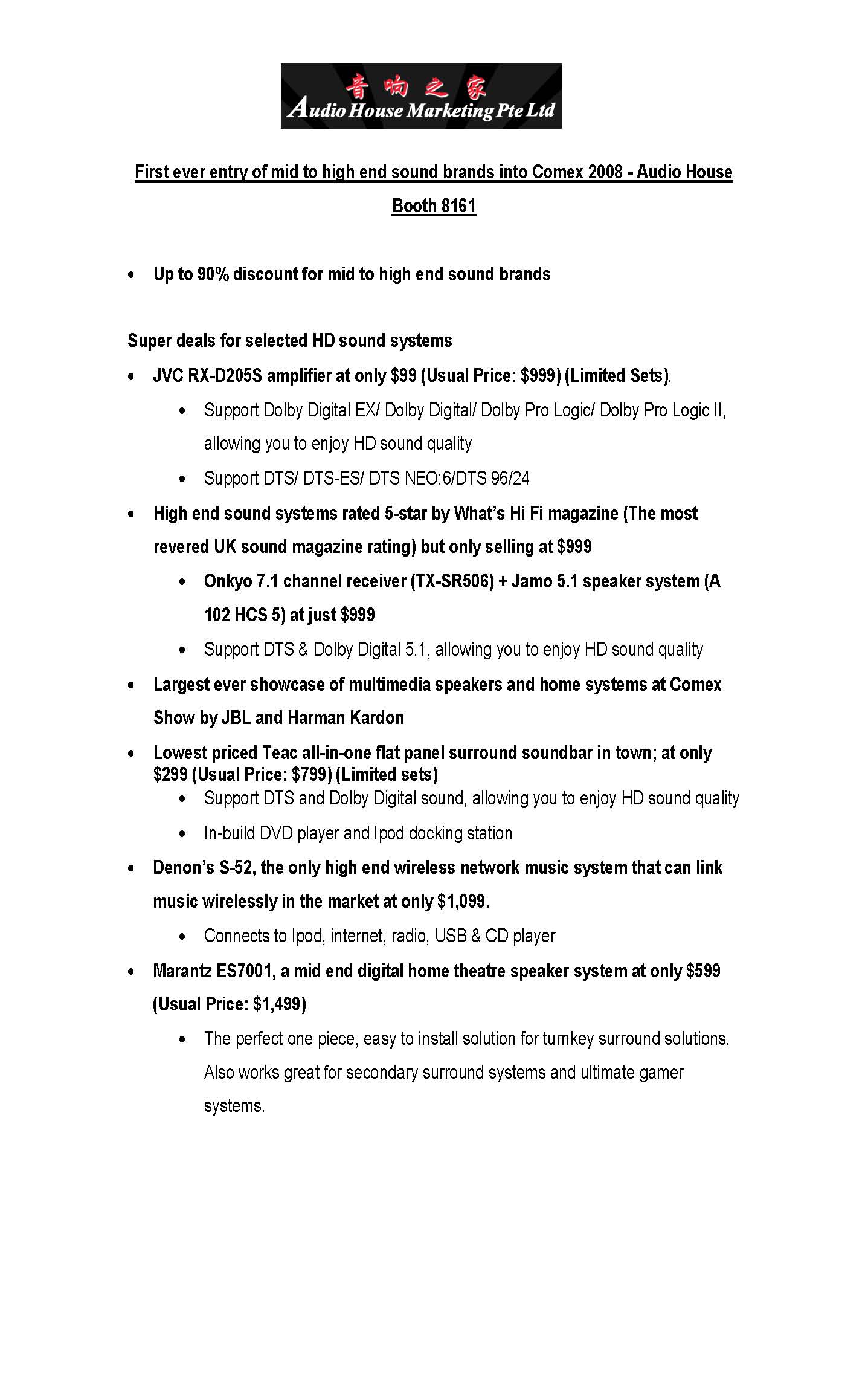 Comex 2008 price list image brochure of Audio House Sound 1