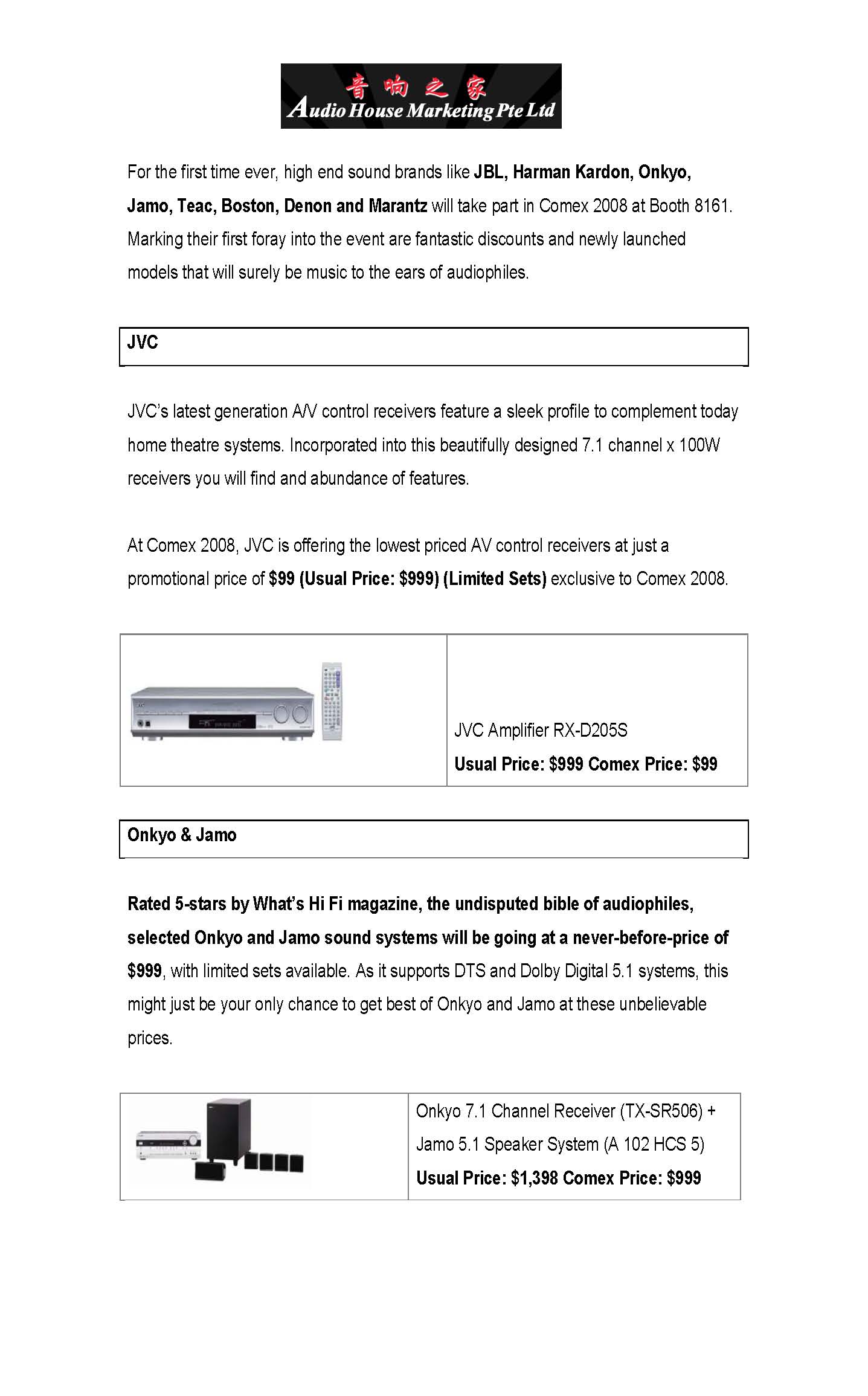 Comex 2008 price list image brochure of Audio House Sound 2