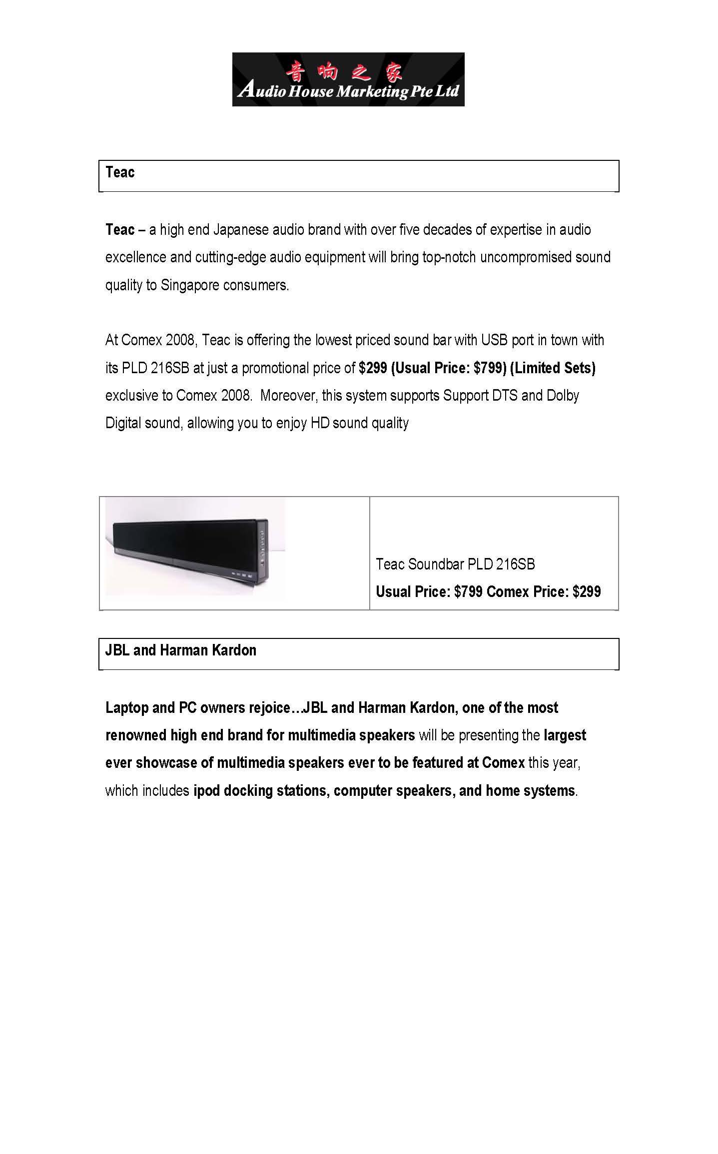 Comex 2008 price list image brochure of Audio House Sound 3