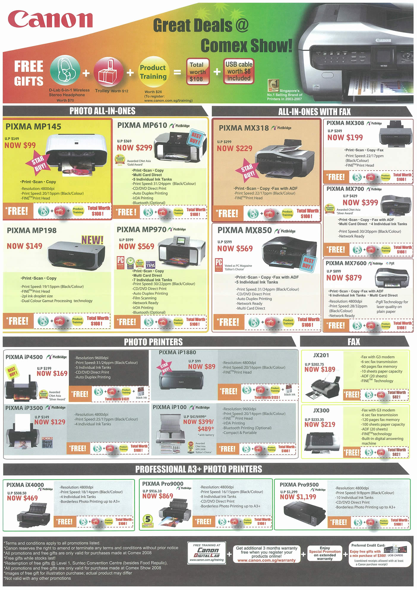 Comex 2008 price list image brochure of Canon Printers Page 1