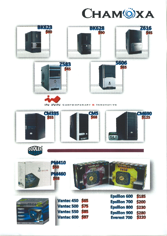 Comex 2008 price list image brochure of Chamoxa Chassis Cooler Master PSU