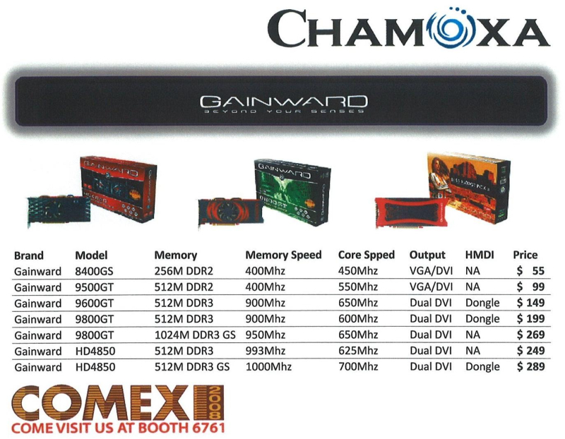 Comex 2008 price list image brochure of Chamoxa Gainward Graphics Cards