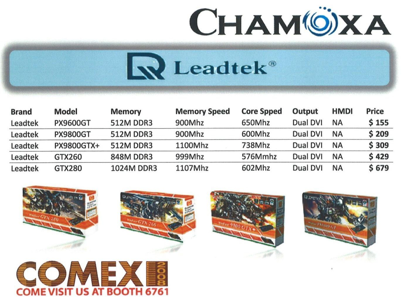 Comex 2008 price list image brochure of Chamoxa Leqadtek Graphics Cards