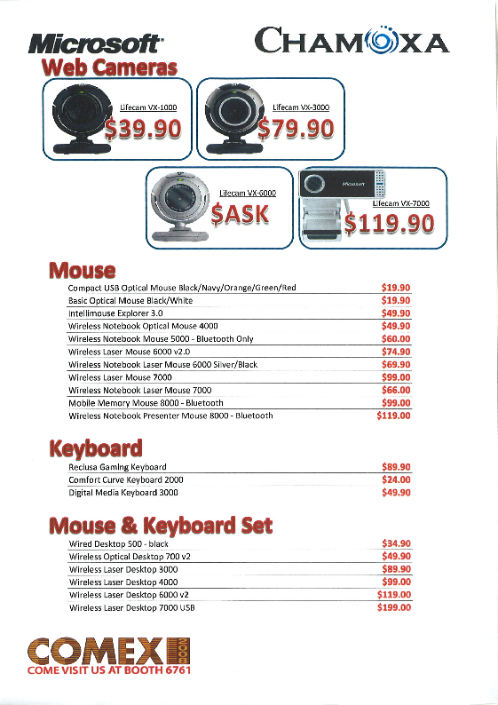 Comex 2008 price list image brochure of Chamoxa Microsoft Mouse Keyboard