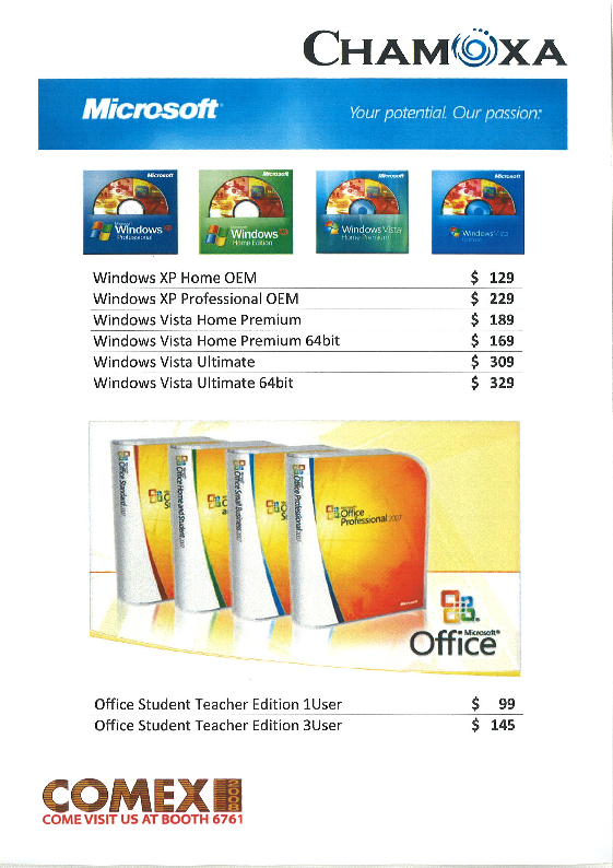 Comex 2008 price list image brochure of Chamoxa Microsoft Windows Office