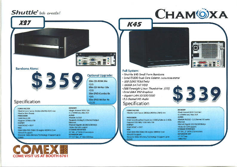 Comex 2008 price list image brochure of Chamoxa Shuttle SFF