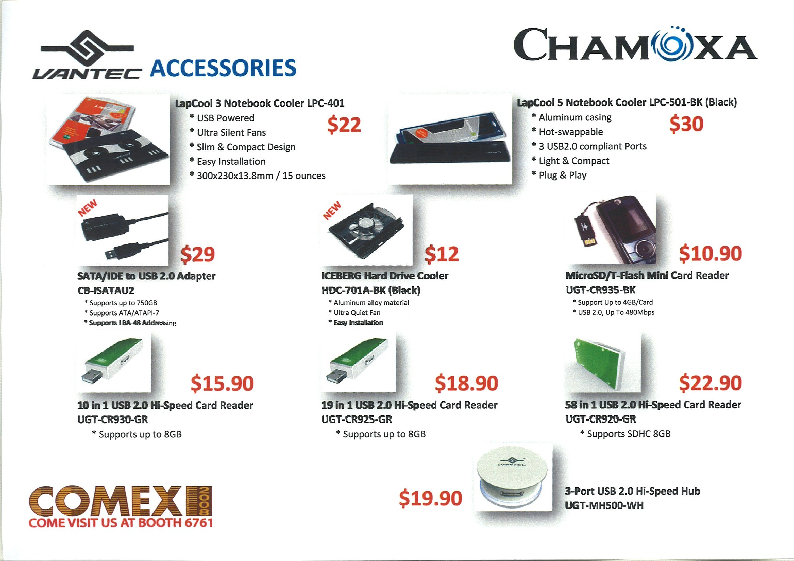 Comex 2008 price list image brochure of Chamoxa Vantec Accessories