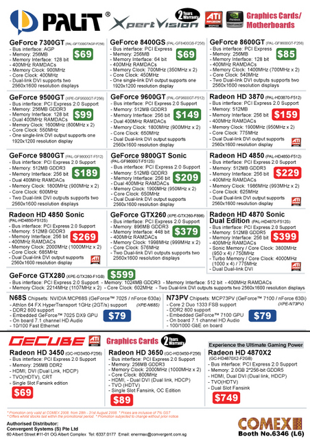 Comex 2008 price list image brochure of Convergent Palit XpertVision Graphics Cards