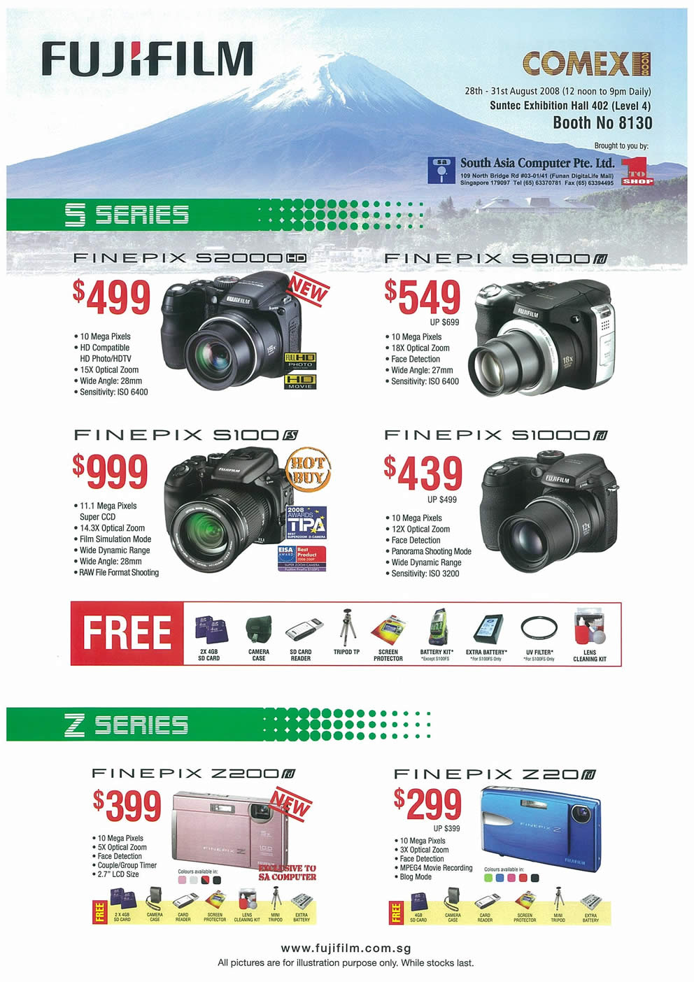 Comex 2008 price list image brochure of FujiFilm FinePix Cameras Page 1