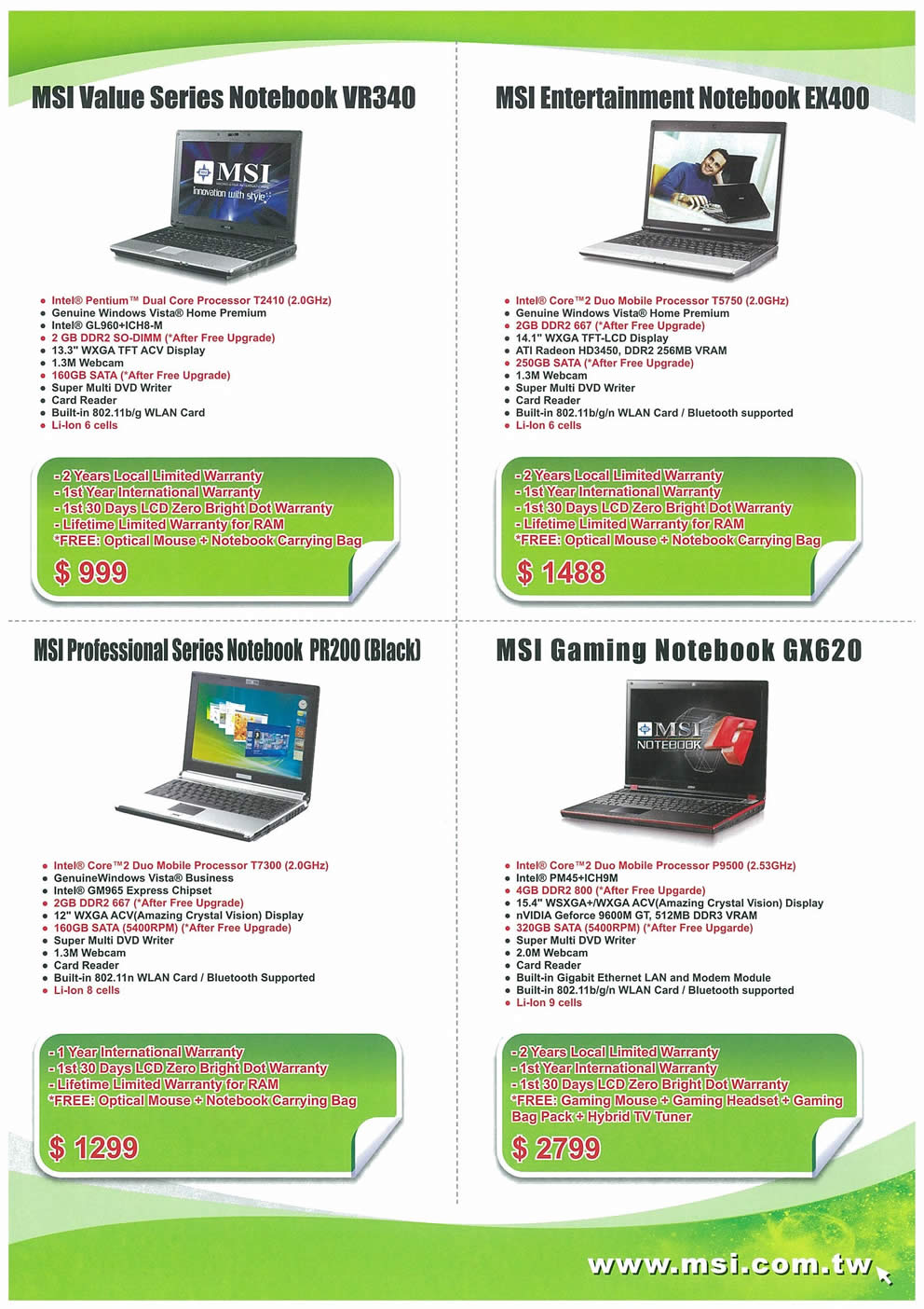 Comex 2008 price list image brochure of MSI Notebooks Page 2