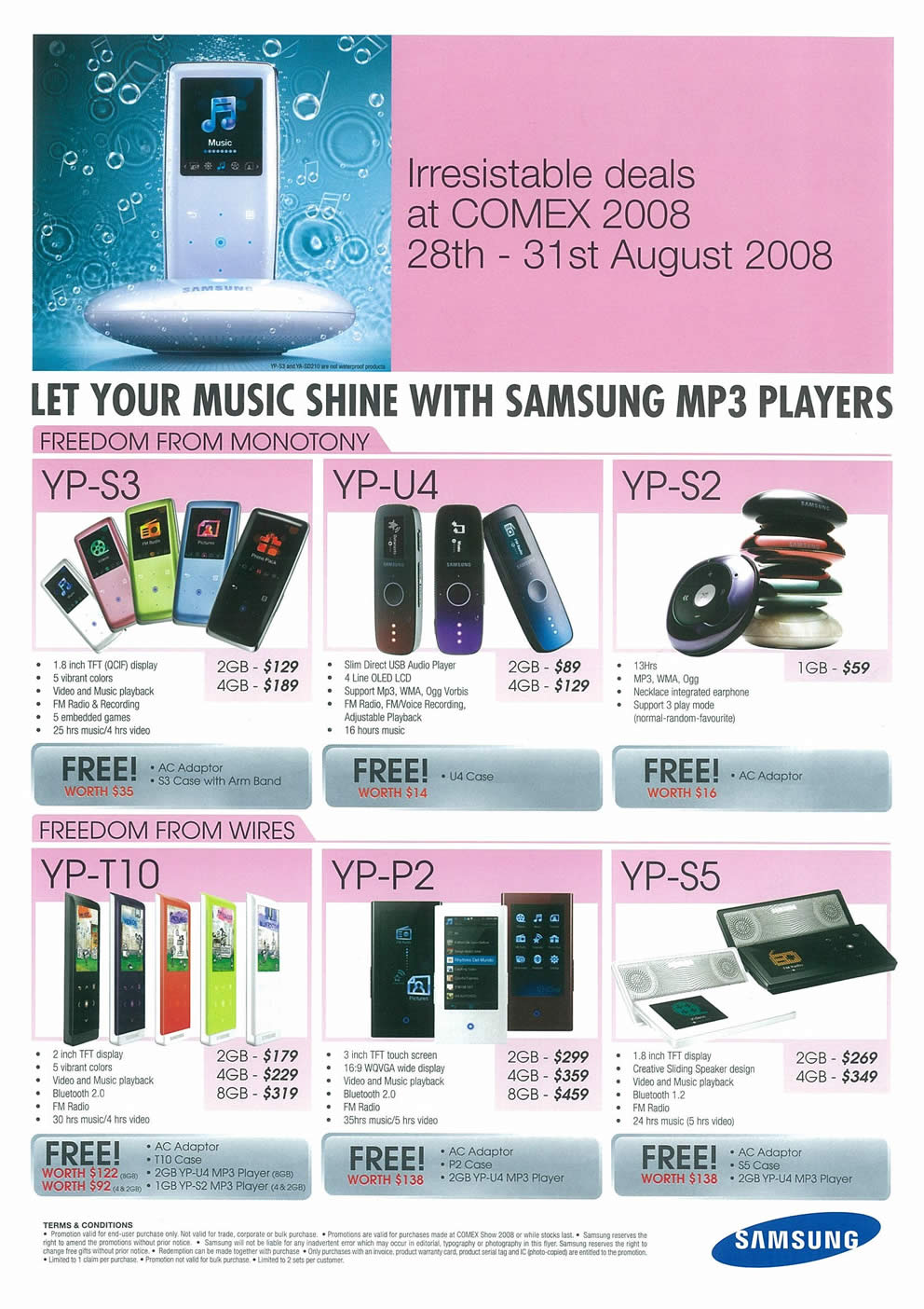 Comex 2008 price list image brochure of Samsung MP3 Players