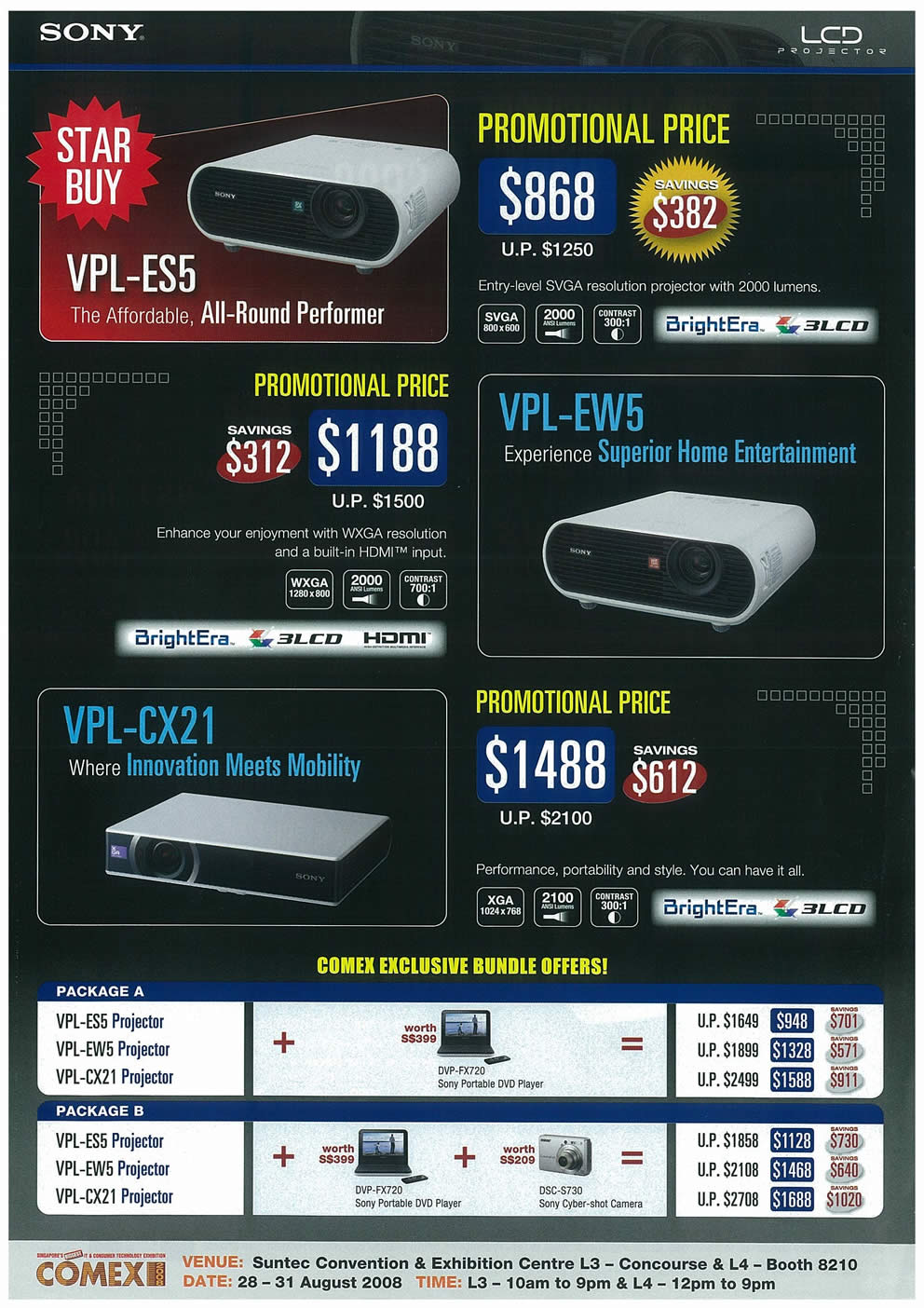 Comex 2008 price list image brochure of Sony LCD Projectors Page 1