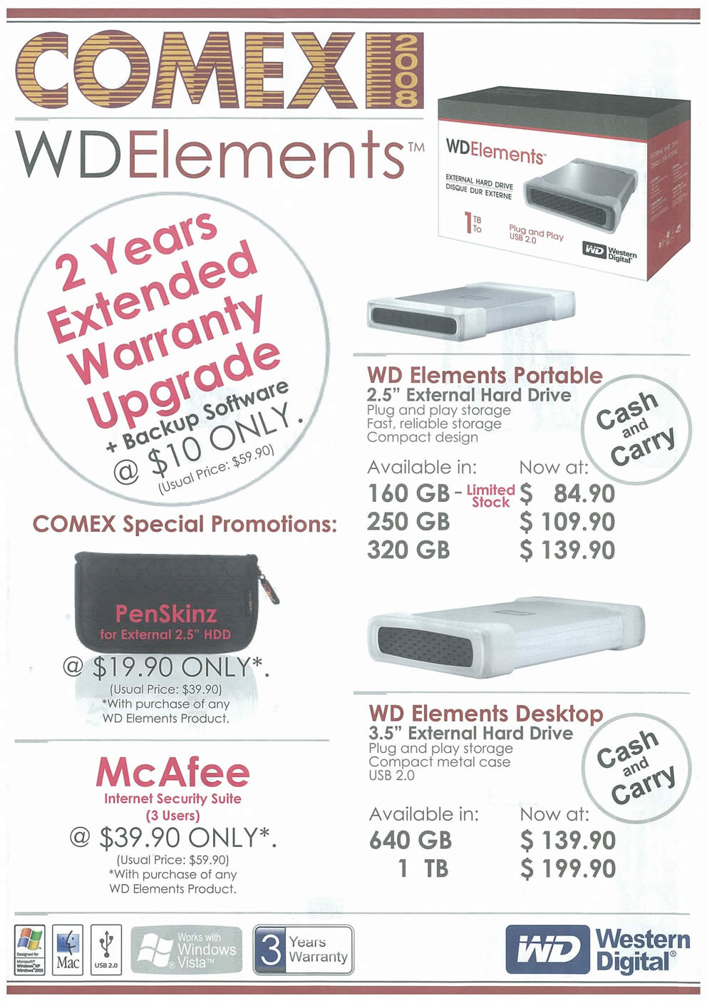 Comex 2008 price list image brochure of Western Digital Elements