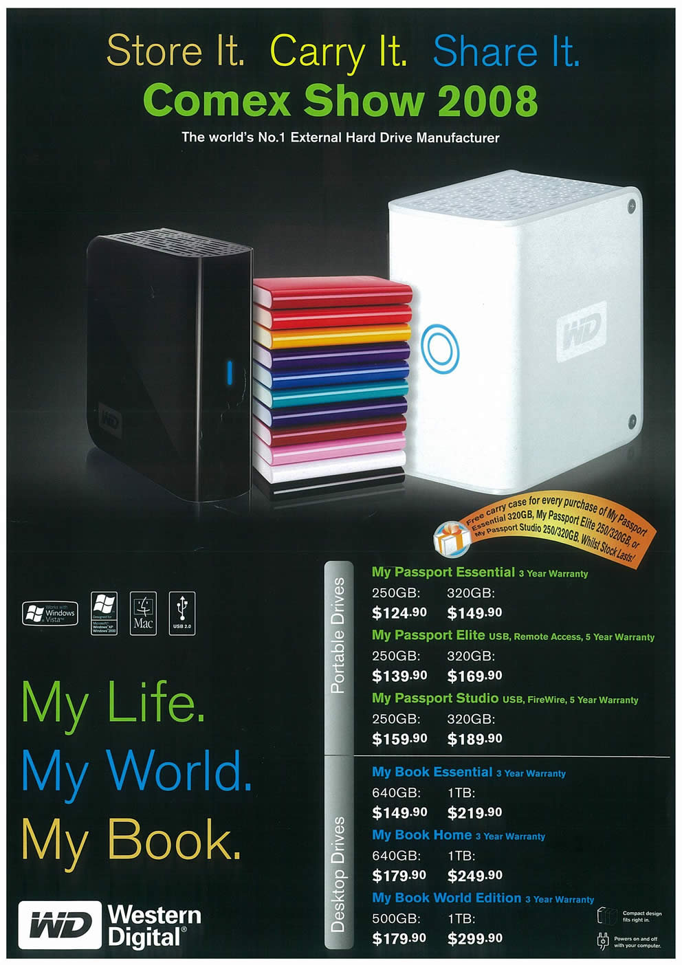 Comex 2008 price list image brochure of Western Digital External Hard Drive