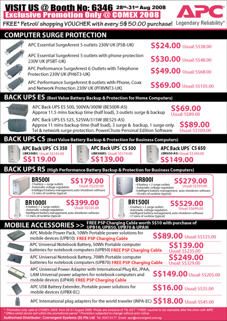 Comex 2008 price list image brochure of Apc Ups Comex2008pr7