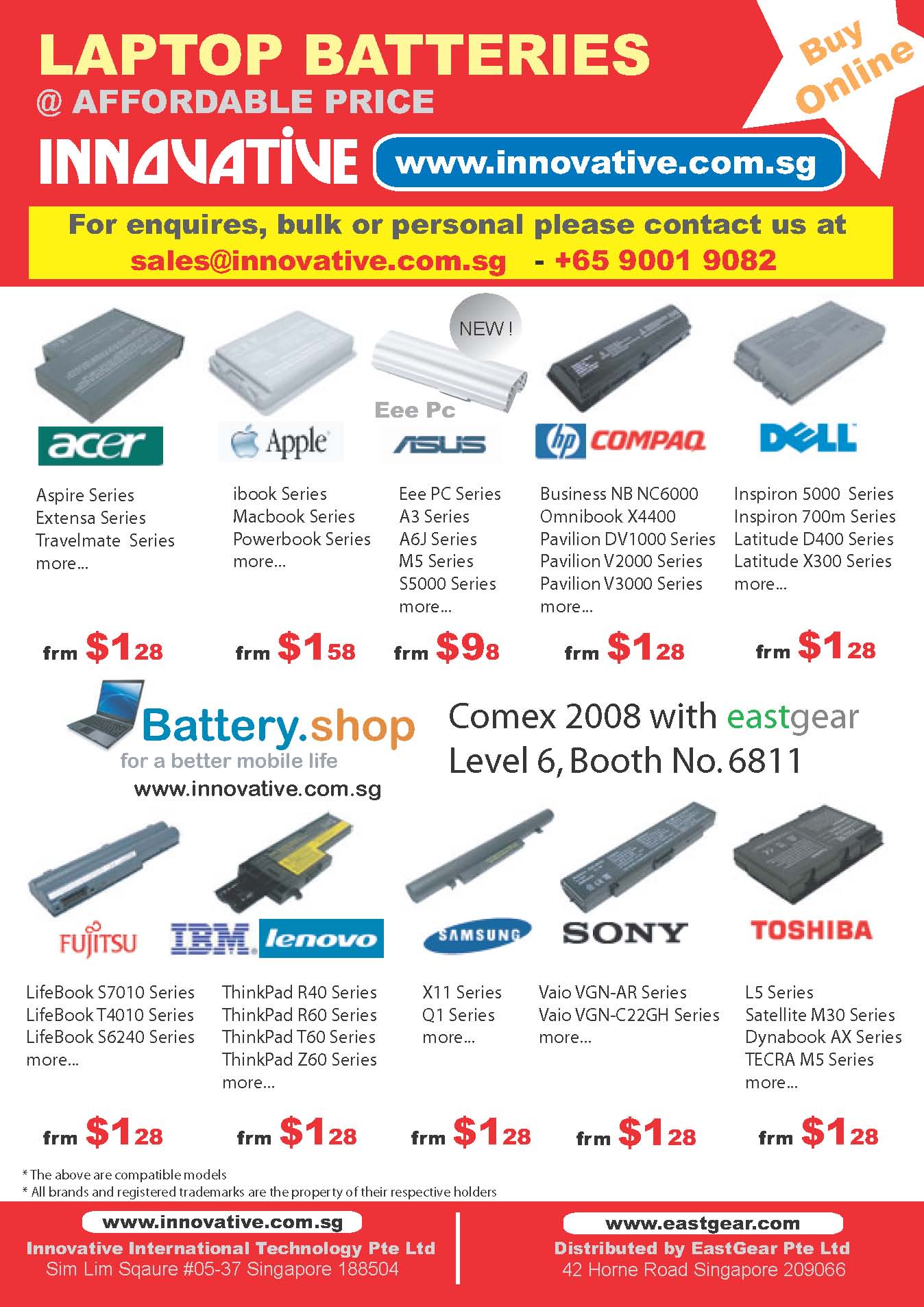 Comex 2008 price list image brochure of Battery Shop Innovative