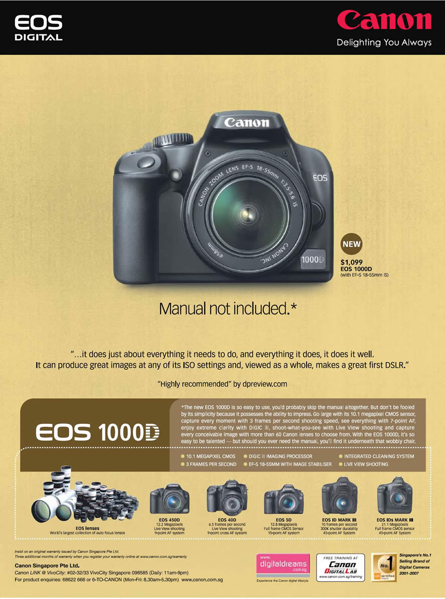 Comex 2008 price list image brochure of Canon Eos 1000d