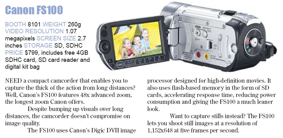 Comex 2008 price list image brochure of Canon Fs100 Camcorder