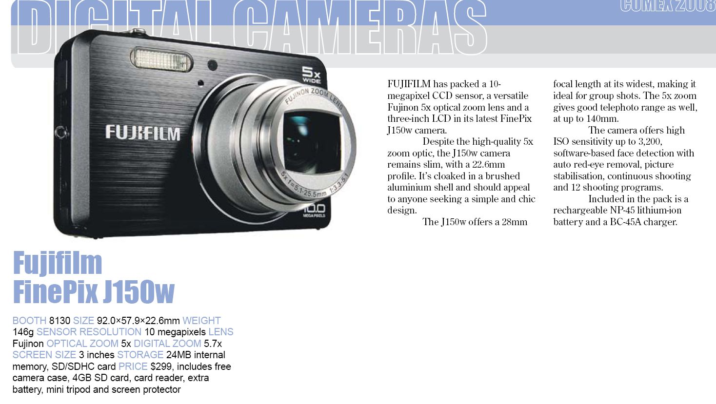 Comex 2008 price list image brochure of Fujifilm Finepix J150w