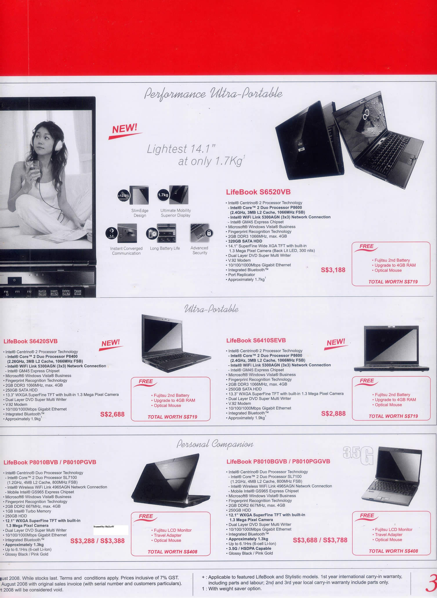 Comex 2008 price list image brochure of Fujitsu Notebook 3