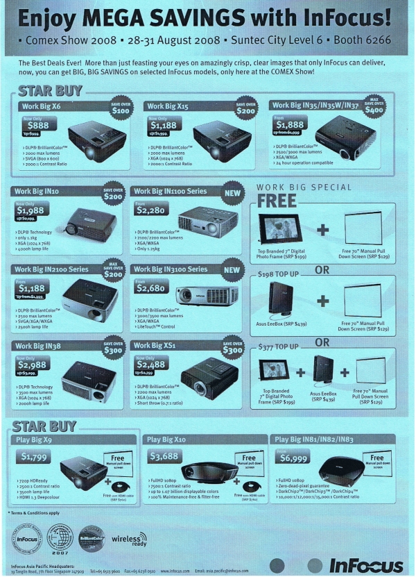 Comex 2008 price list image brochure of Infocus Projectors Psychosnake