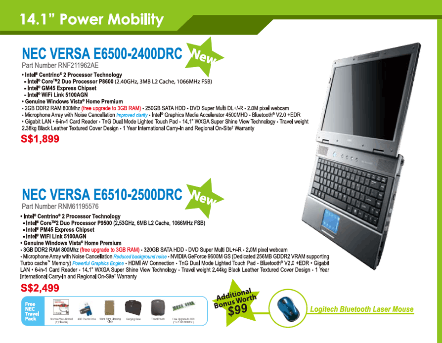 Comex 2008 price list image brochure of Nec Versa E6510-e6500-1