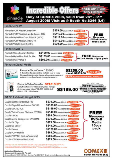 Comex 2008 price list image brochure of Pinnacle Comex 2008 Pcb4