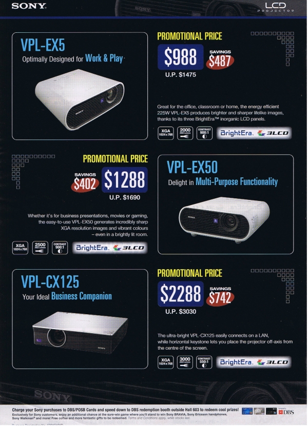 Comex 2008 price list image brochure of Sony Projectors 2 Psychosnake