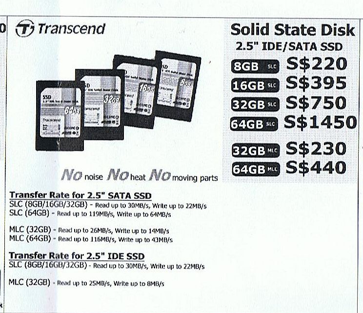 Comex 2008 price list image brochure of Transcend Sata Ssd