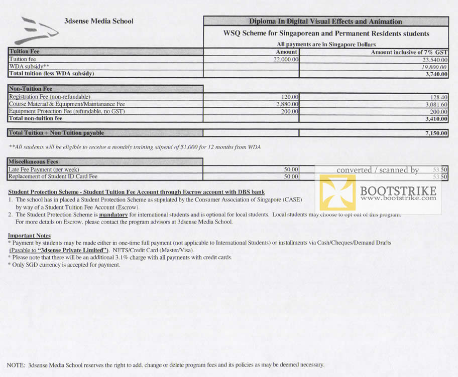 Comex 2009 price list image brochure of 3dSense Media School Diploma Digital Visual Effects Fees