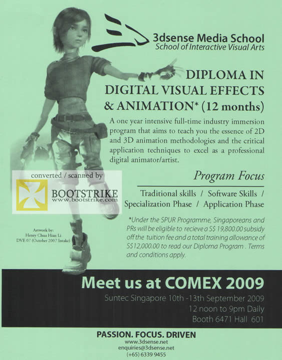 Comex 2009 price list image brochure of 3dsense Media School Diploma Digital Visual Effects