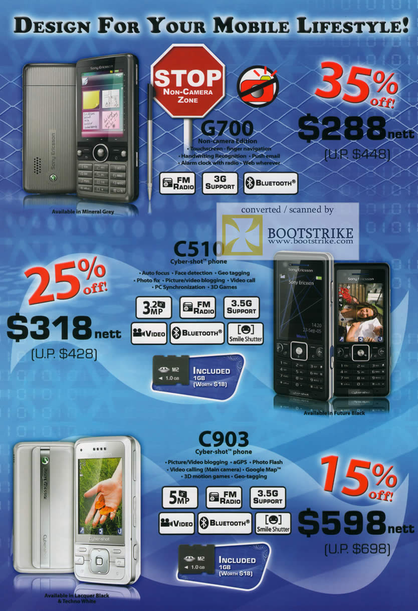 Comex 2009 price list image brochure of 6Range Mobile Phones Sony Ericsson G700 C510 C903