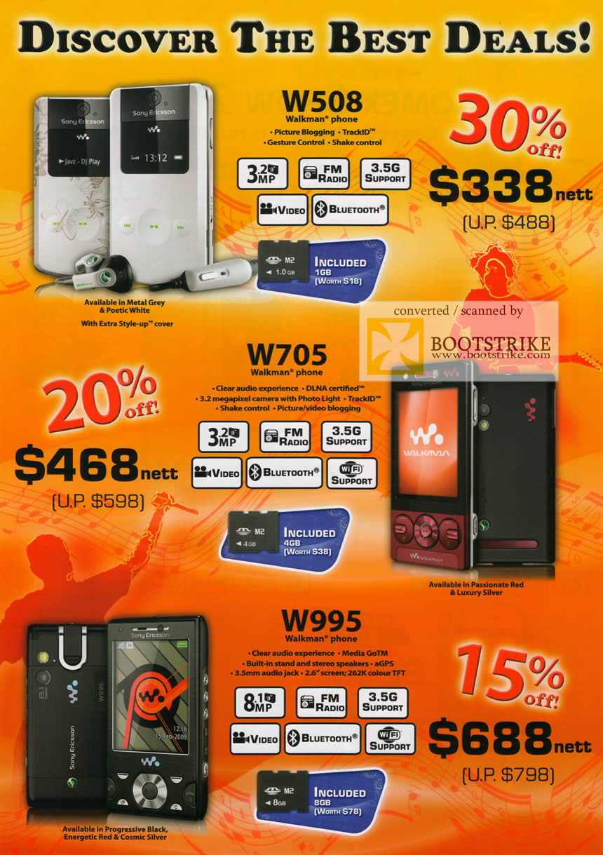 Comex 2009 price list image brochure of 6Range Mobile Phones Sony Ericsson W508 W705 W995