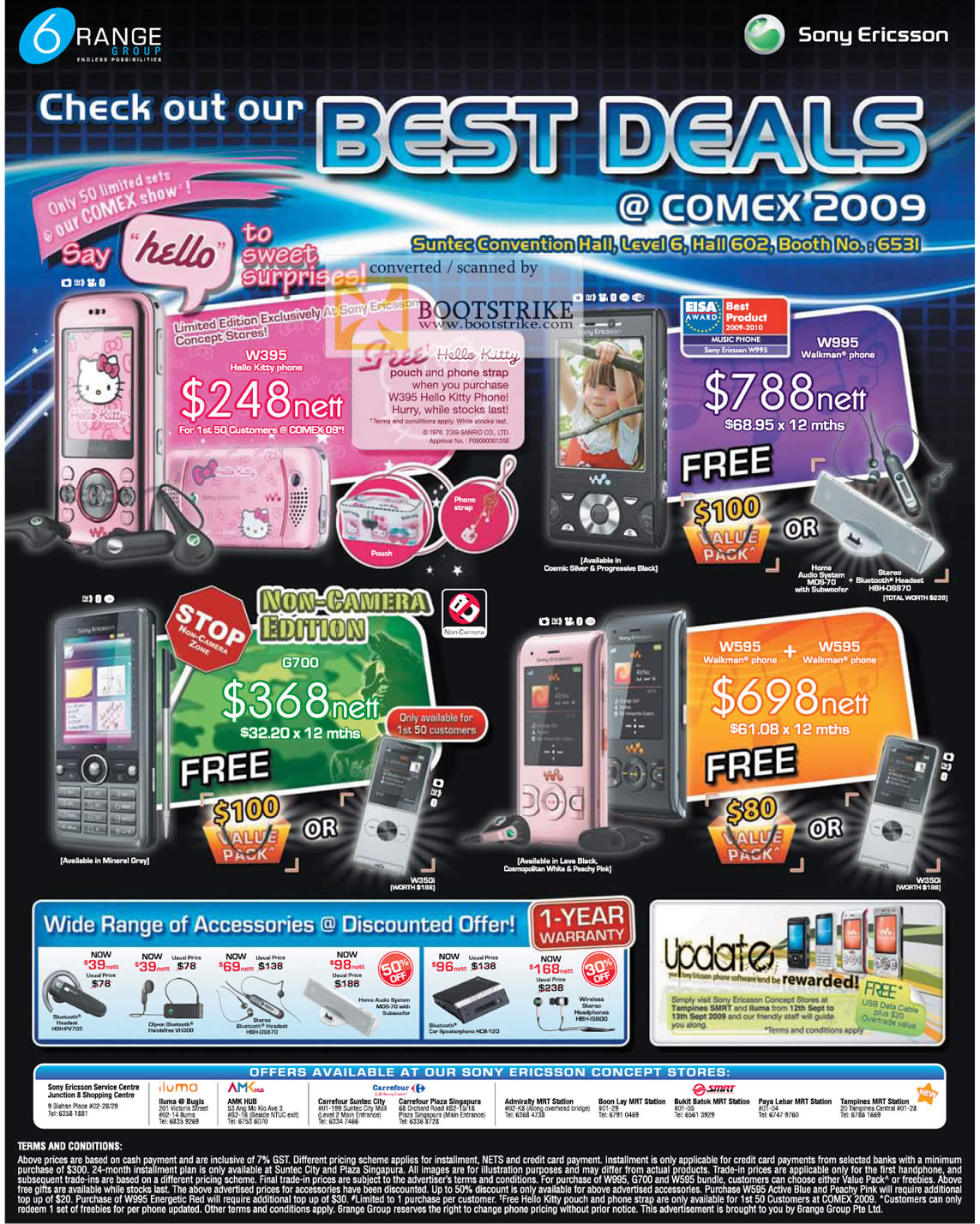 Comex 2009 price list image brochure of 6Range Sony Ericsson Walkman W395 W995 G700 W595 Hello Kitty