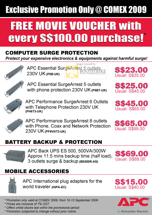 Comex 2009 price list image brochure of APC Essential SurgeArrest Performance UPS