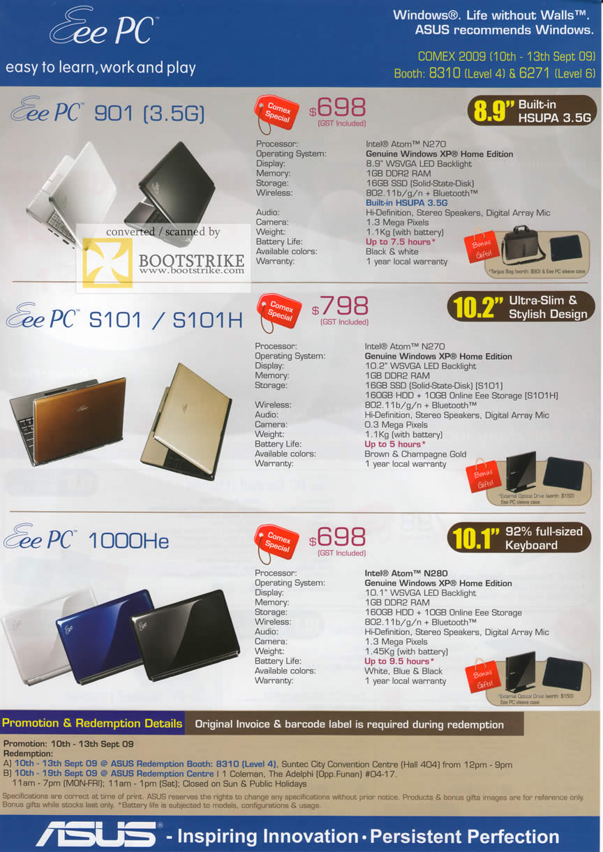 Comex 2009 price list image brochure of ASUS Eee PC 901 S101 1000He