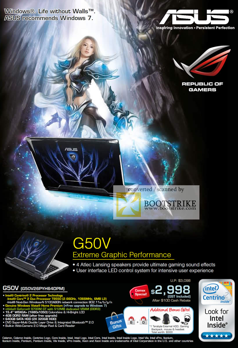 Comex 2009 price list image brochure of ASUS Extreme Graphics Notebook G50V