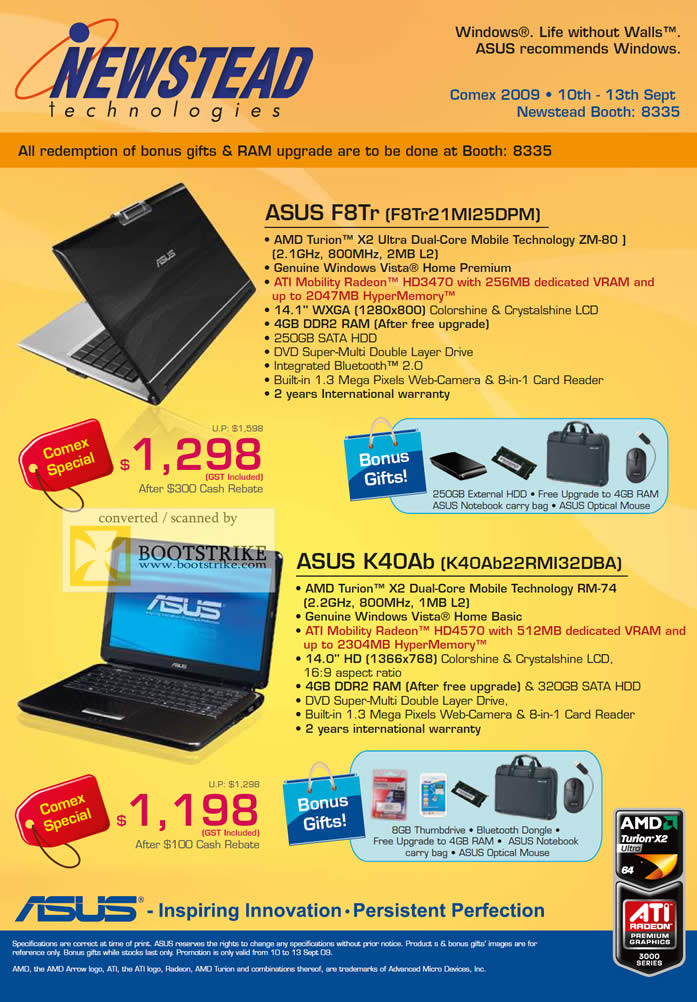 Comex 2009 price list image brochure of ASUS Notebooks F8Tr K40Ab AMD Turion