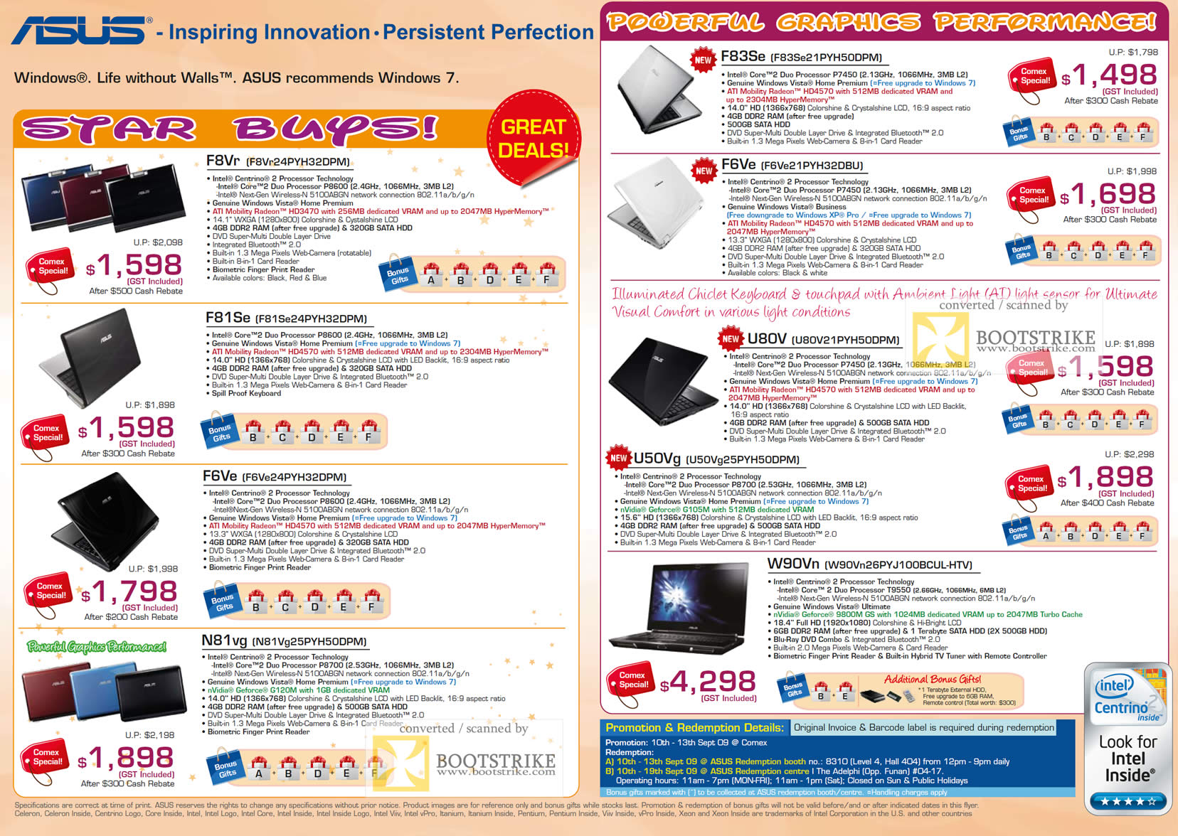 Comex 2009 price list image brochure of ASUS Notebooks F8Vr F81Se F6Ve N81vg F83Se U80V U50Vg W90Vn