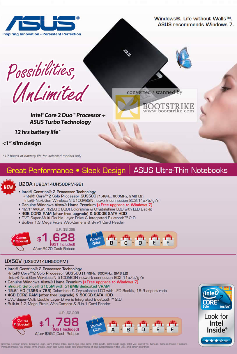 Comex 2009 price list image brochure of ASUS Thin Notebooks U20A UX50V