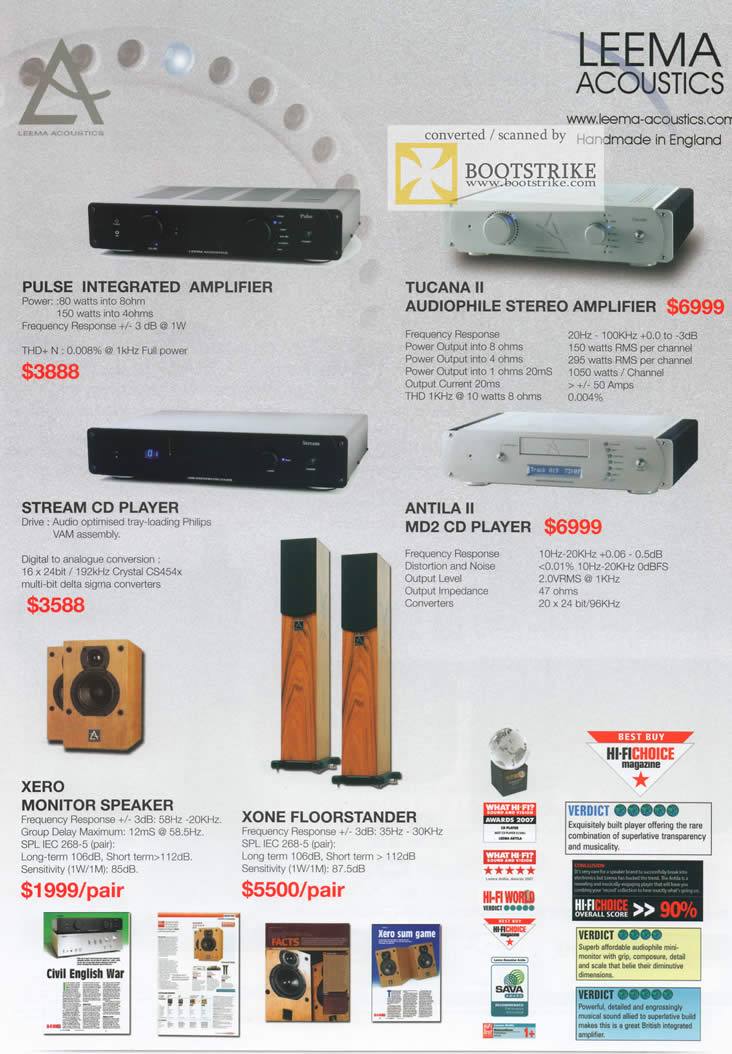 Comex 2009 price list image brochure of AV One Leema Acoustics Amplifer CD Player Speaker