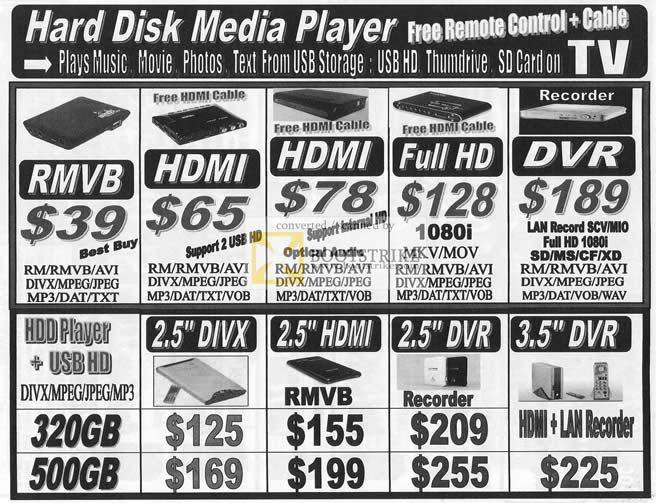 Comex 2009 price list image brochure of Abscom Hard Disk Media Player RMVB HDMI DVR DIVX MPEG