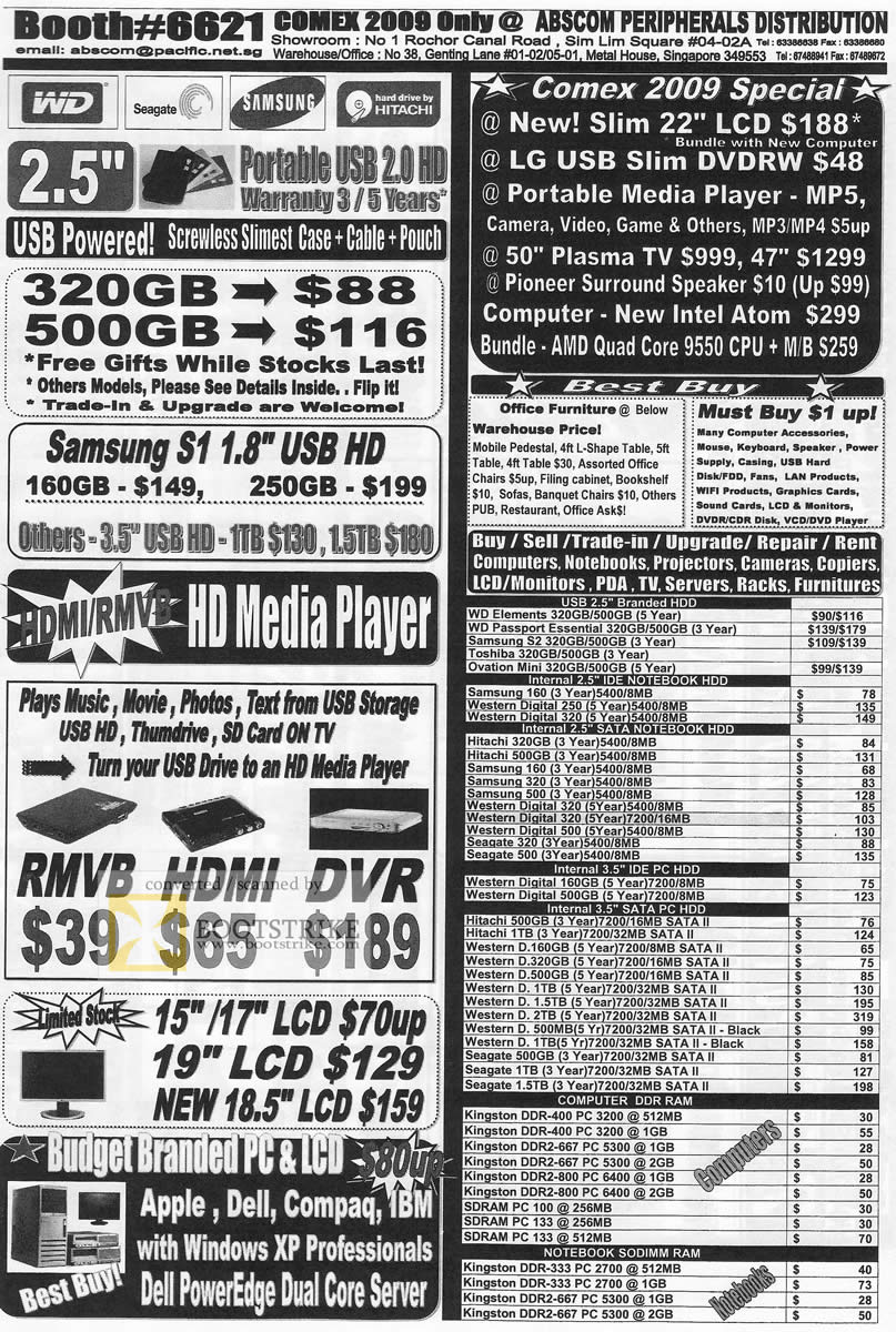 Comex 2009 price list image brochure of Abscom WD Seagate Samsung Hitachi Media Player RAM