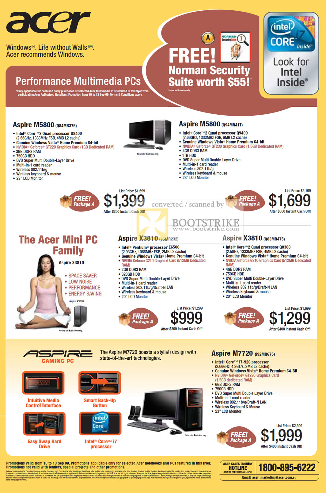 Comex 2009 price list image brochure of Acer Aspire Desktop PCs M5800 Mini PC X3810 M7720 Gaming