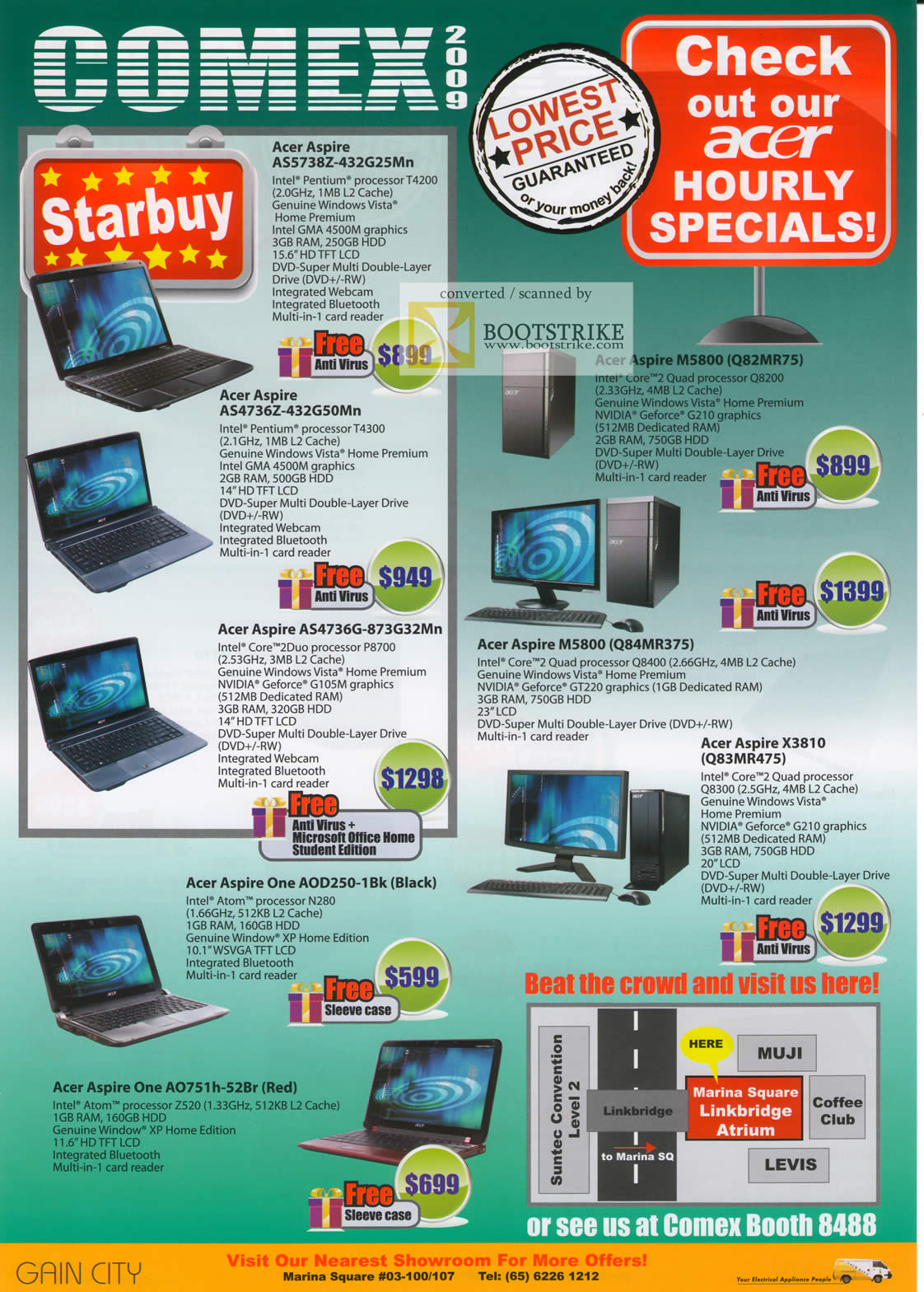 Comex 2009 price list image brochure of Acer Aspire Notebooks AS5738Z AS4736Z M5800 One AOD250 Desktop X3810 M5800