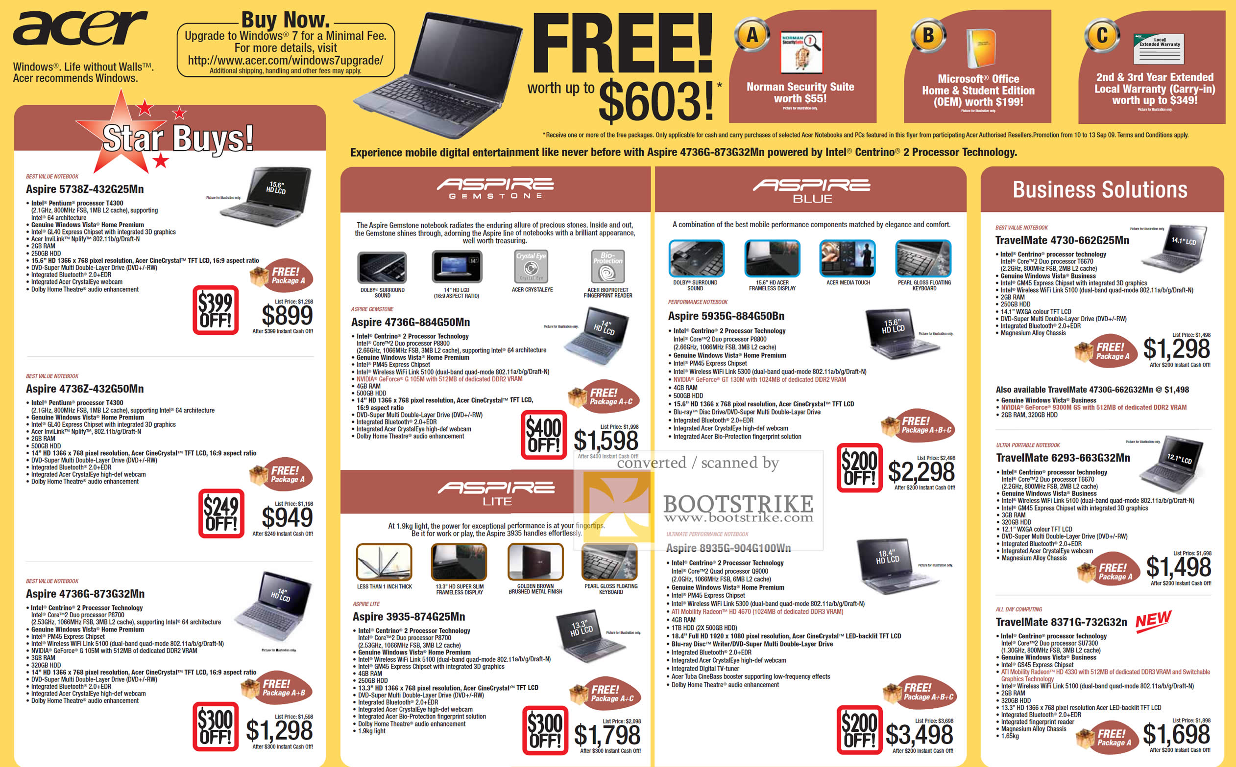 Comex 2009 price list image brochure of Acer Aspire TravelMate Gemstone Notebooks Lite Blue 5738z 4736z 4736g 5935g 8935g 3935 4730 6293 8371G