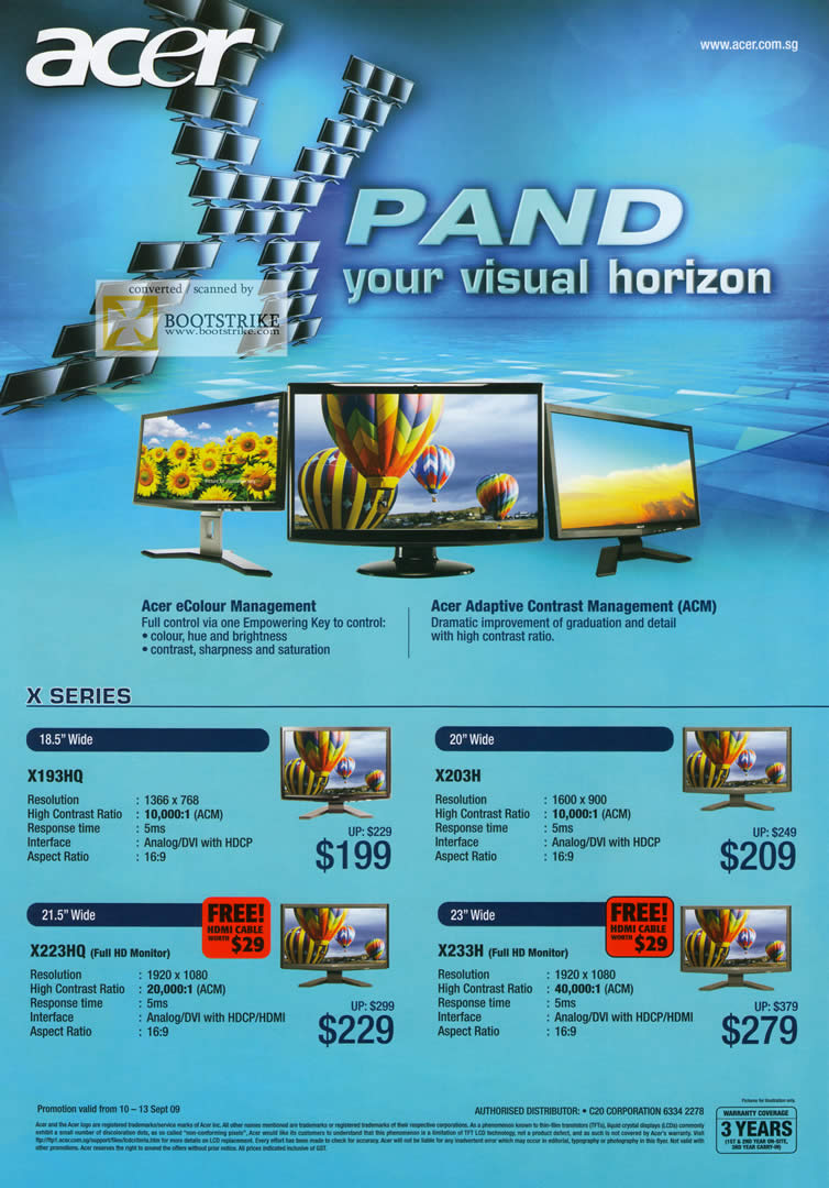 Comex 2009 price list image brochure of Acer Monitors X193HQ X203H X223HQ X233H